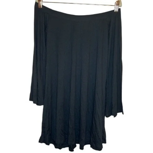 Lani California Black Off Shoulder Mini Dress Small Bell Flare Sleeve Boho - Picture 2 of 5